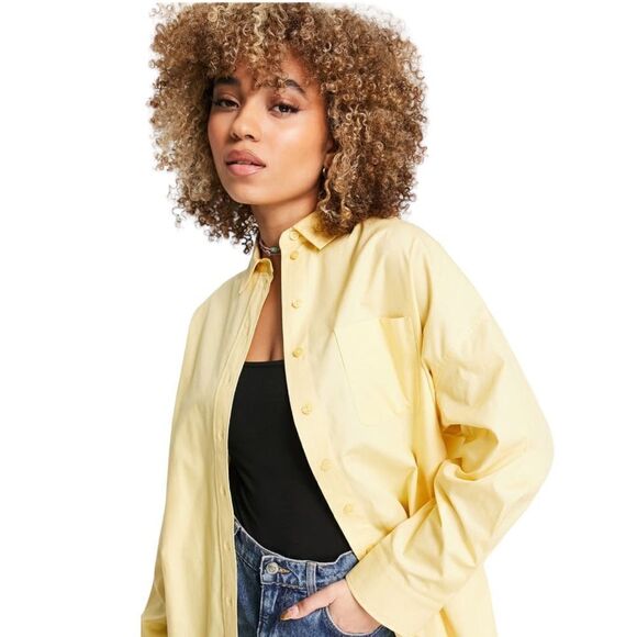 Topshop Tops - TopShop Shirt Womens‎ Small Yellow Poplin Button Down Oversized Long Sleeve